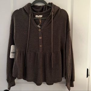 Charcoal waffle knit top